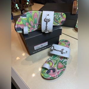 Prego Made in Italy White Leather Crystal Embellished Sandals Size 6